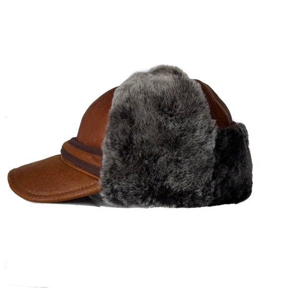 Real Shearling Sheepskin Leather Trapper Hat | Aviator Hat | Ushanka - Picture 3 of 7